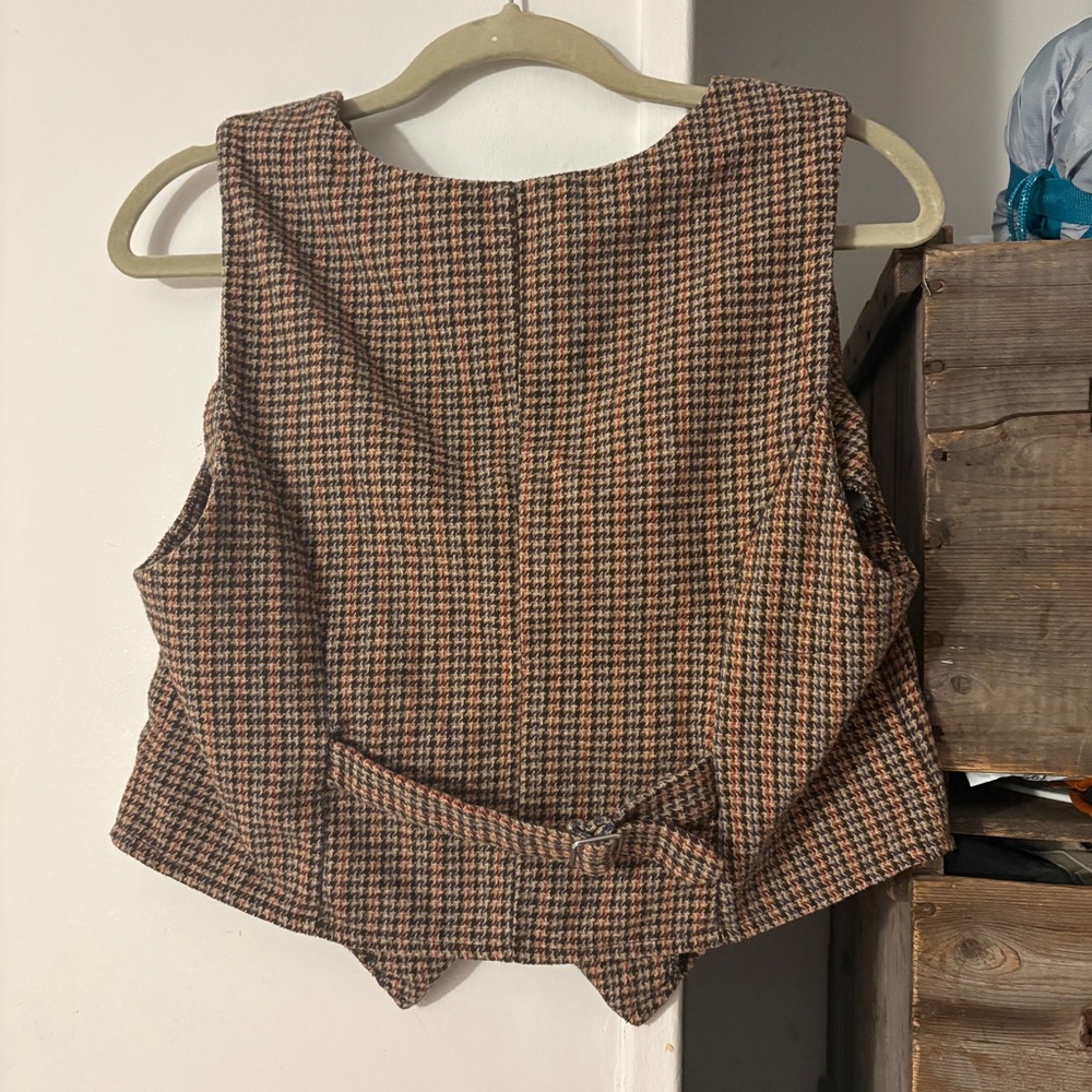 Brown Houndstooth Button-Up Vest Size Small - Picture 2 of 3
